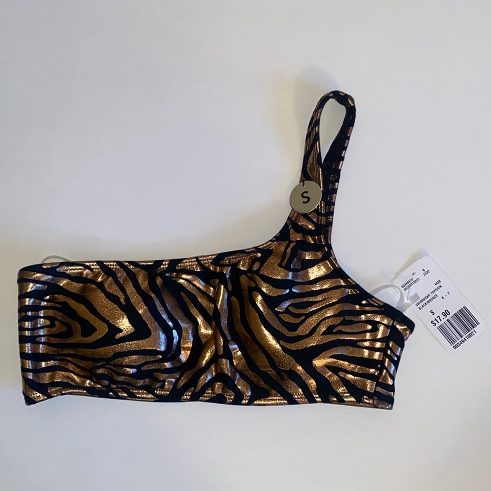 NWT Metallic Zebra One Shoulder Bikini Top
